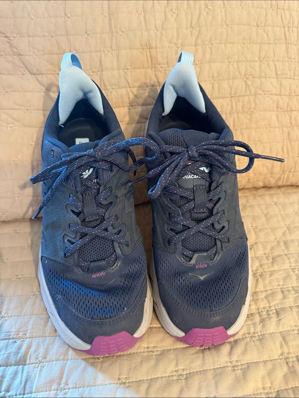 HOKA Women's Navy Athletic Sneakers with Pink Accents
